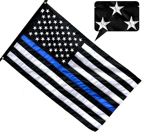 US Flag Factory Bandera estadounidense de línea azul delgada de 3 x 5 pies (estrellas bordadas, rayas cosidas) para oficiales de policía, bandera disponible en Yaxa Peru