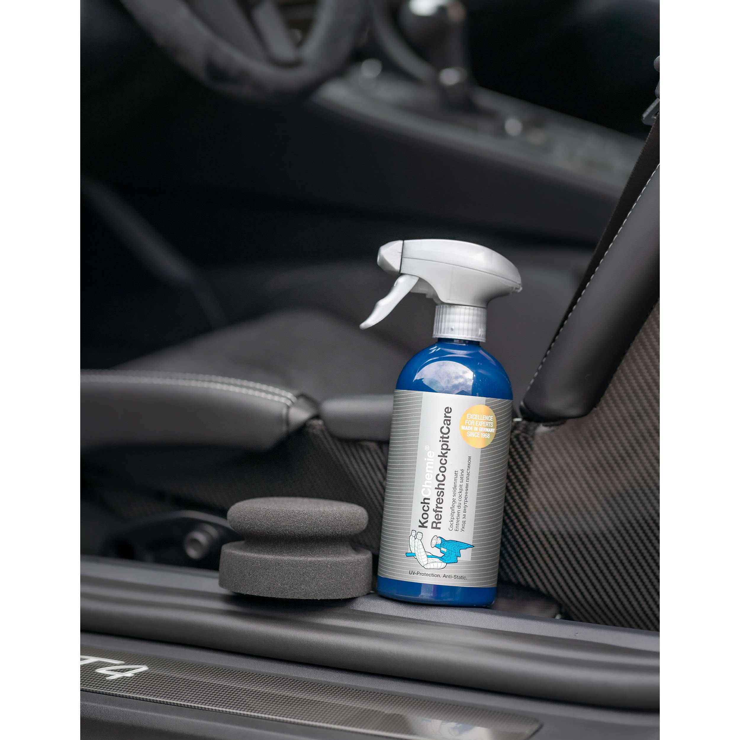 detailmate Reinigungs Set: Koch Chemie Pol Star 1L Textilreiniger + jeweils 500ml Lederpflege und Cockpitpflege seidenmatt - mit Sprühflasche, Pinsel, Bürste, 4x Mikrofasertuch und 3x Applikatorpad