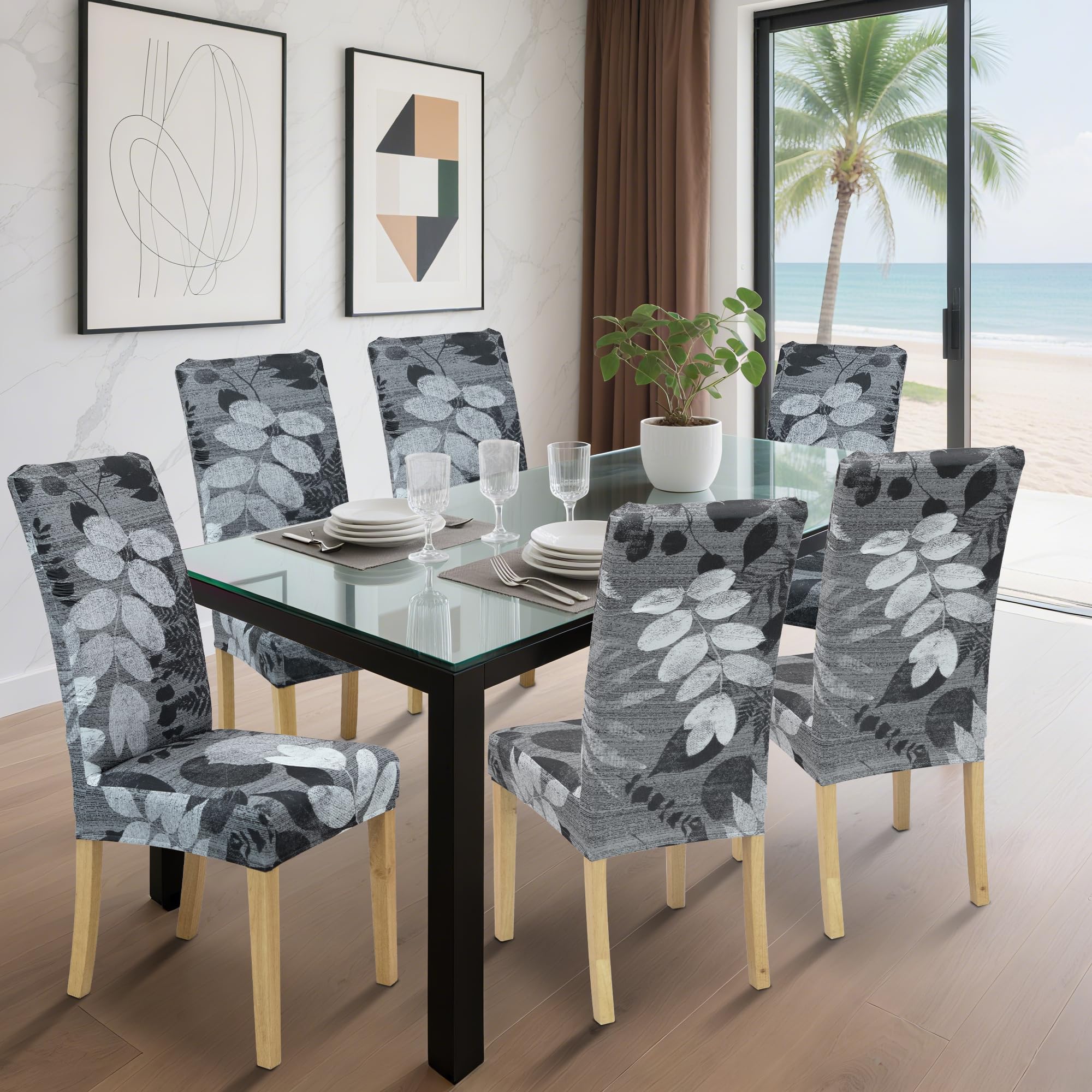 coprisedia con schienale、coprisedia elasticizzati、coprisedie antigraffio gatto、copri sedia da ufficio (set da 2/4/6 pezzi con schienale) per salotti, cucine, feste e hotel. (6, Foglia grigia 2)