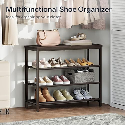 Miniatura 4 de HOOBRO Zapatero con 3 estantes de poliuretano, organizador de almacenamiento de zapatos de 4 niveles para armario y entrada, capacidad para 9-12