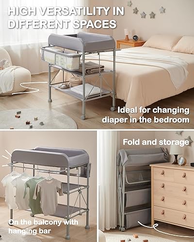 Miniatura 5 de BEKA Cambiador portátil, cambiador plegable para bebé, cambiador para bebés con almohadilla impermeable para cambiador de pañales, estación de