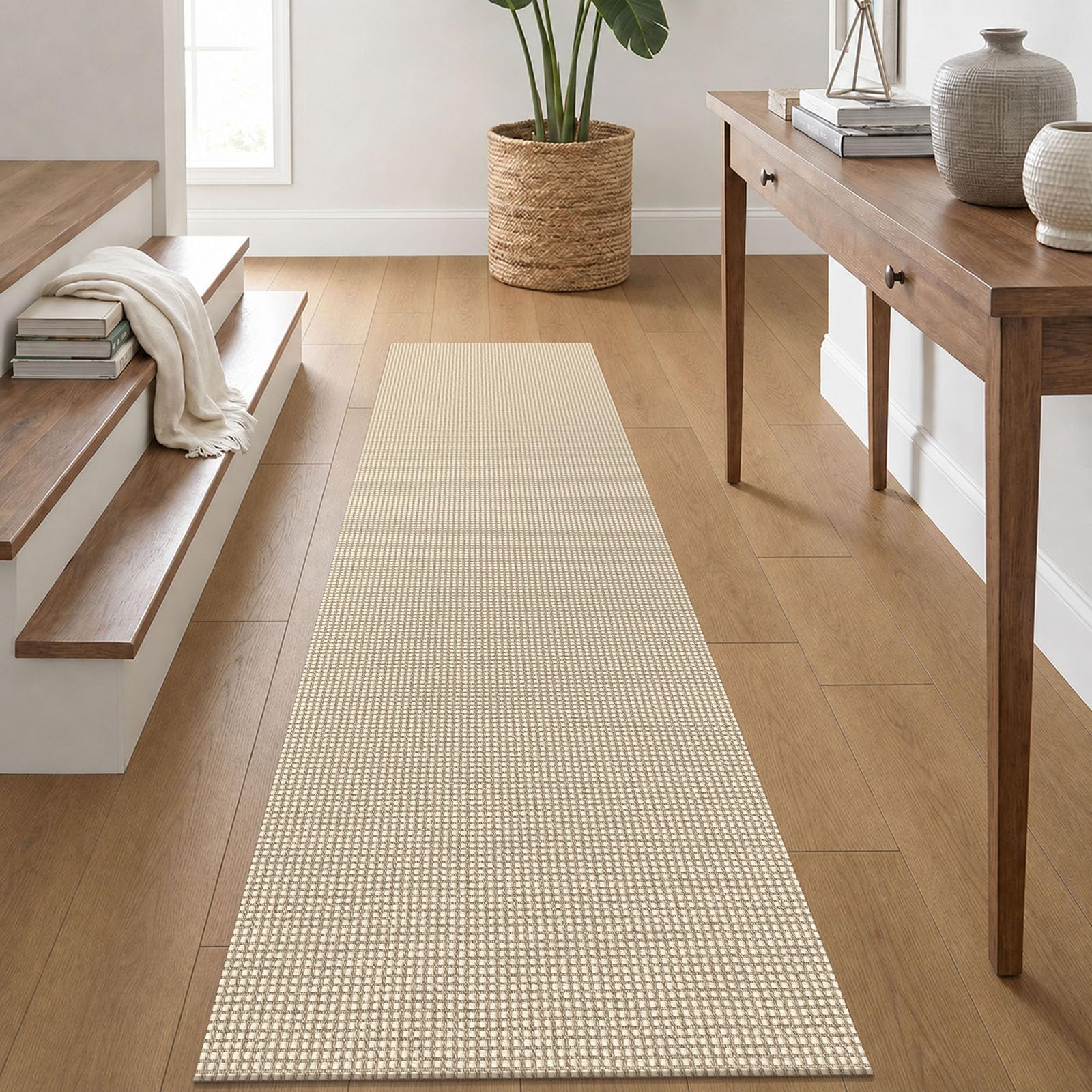 IOHOUZE Washable Runner Rug 2x8 Non Slip Rubber Backed Hallway Runner Entryway Runner Indoor, Kitchen Rugs Woven Cotton Floor Carpet for Kitchen Hall Entrance Bedroom, Cream/Beige