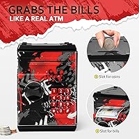 Vista 6 de Alcancía de cajero automático para niños y niñas, Vcertcpl - Mini alcancía de monedas con contraseña, caja de ahorro con agarre automático