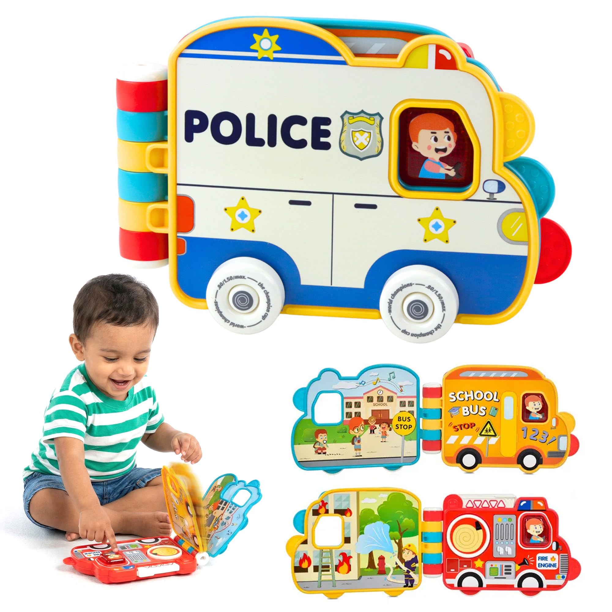 Kidology Beep Car Busy Book Toy for Toddlers | Interactive Police Car Activity Book with Lights, Music & Sound Effects | Educational Sensory Toy for Babies & Kids Ages 1+-image-33