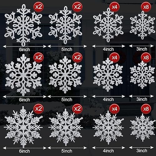 Miniatura 8 de Hungdao 48 piezas de adornos de copo de nieve grandes de Navidad de plástico gigante con purpurina de 3456 pulgadas, 3 estilos de decoración de copo