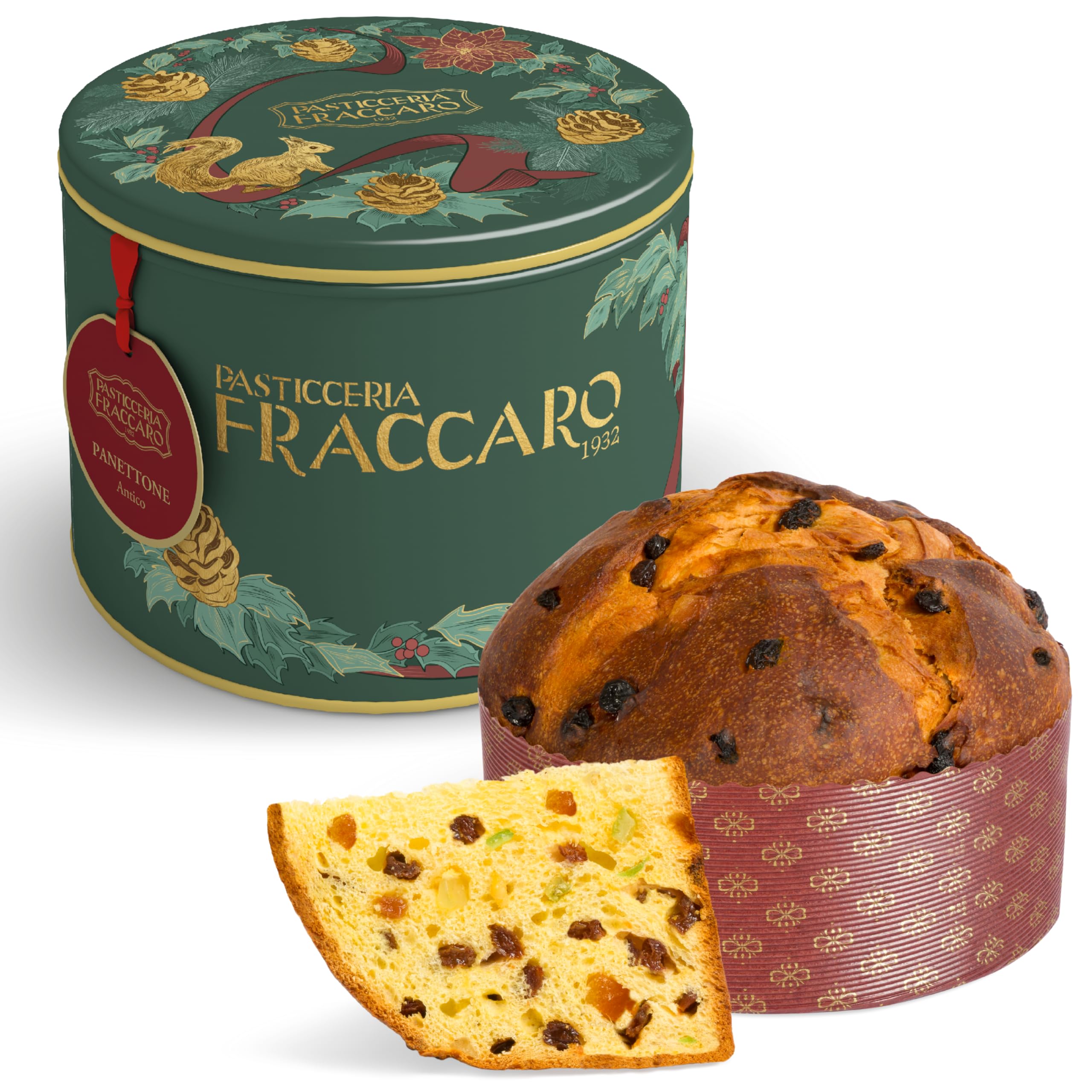 Artisan Panettone 1 kg – Klassischer Panettone, Pasticceria Fraccaro 1932, mit kandierten Früchten und Rosinen, natürlich gesäuerter Mailänder Panettone mit Mutterhefe, Tin Line