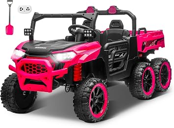 24V Ride on Toys, 2 Seater Dump Truck Car for Kids 4-8, 4WD 6-Wheel Electric UTV Car with Remote, ASTM/CPSIA Certified, Electric Dump Bed, Spring Suspension, Toy Shovel, Music Pink