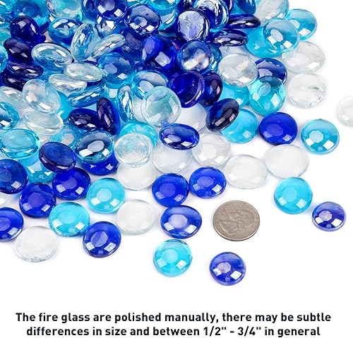 Miniatura 2 de Skyflame Cuentas de vidrio de fuego mezcladas de 10 libras para hoyo de fuego, chimenea y paisajismo, 12 pulgada, azul cobalto, hielo de cristal,
