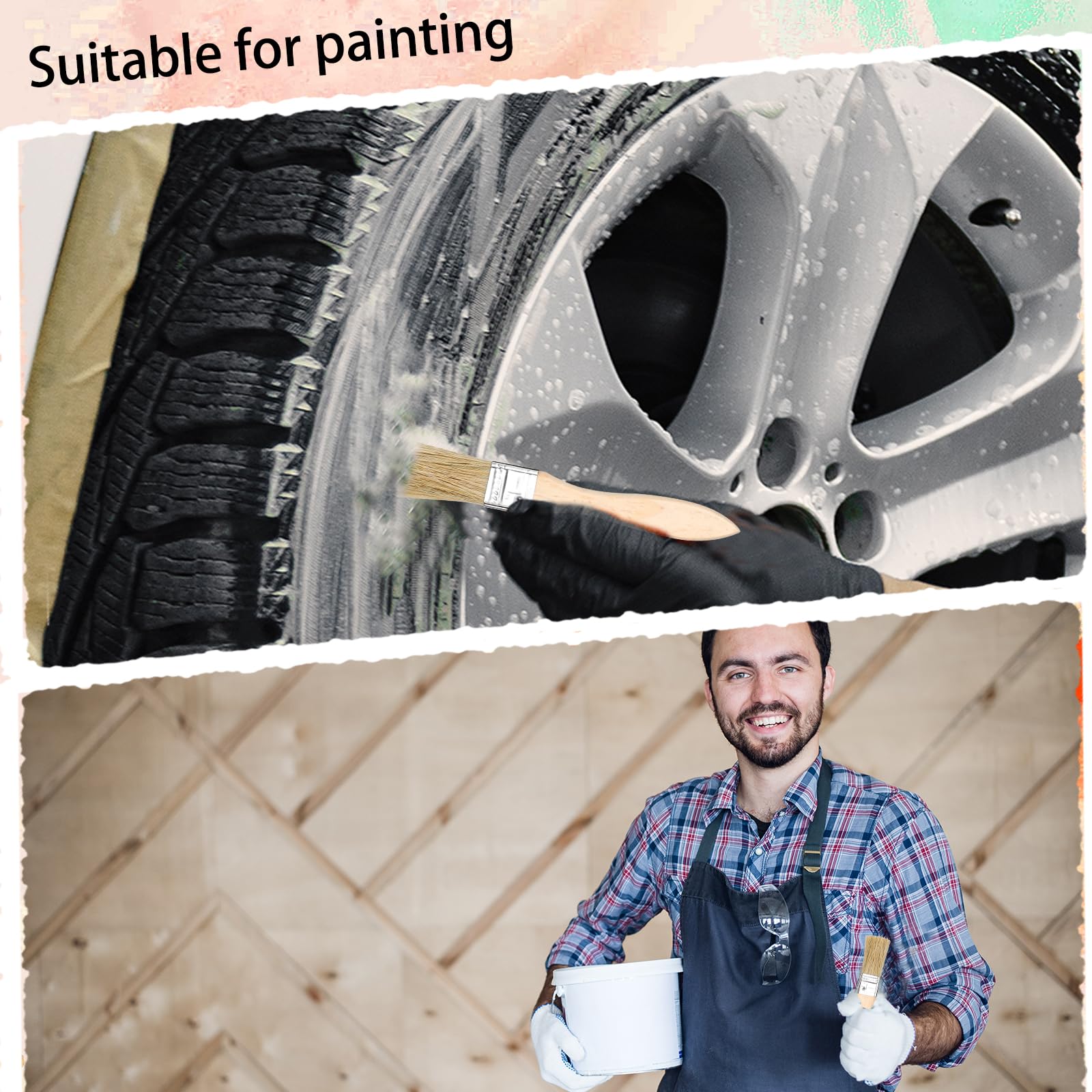 150 pinceles de pintura de virutas de 2,5 cm, multiuso, pinceles de pintura a granel, cepillo de cerdas para el hogar con mango de madera para pintar y teñir