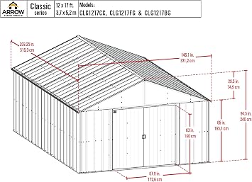 Arrow Classic Metal Shed, 12 x 17, Flute Grey