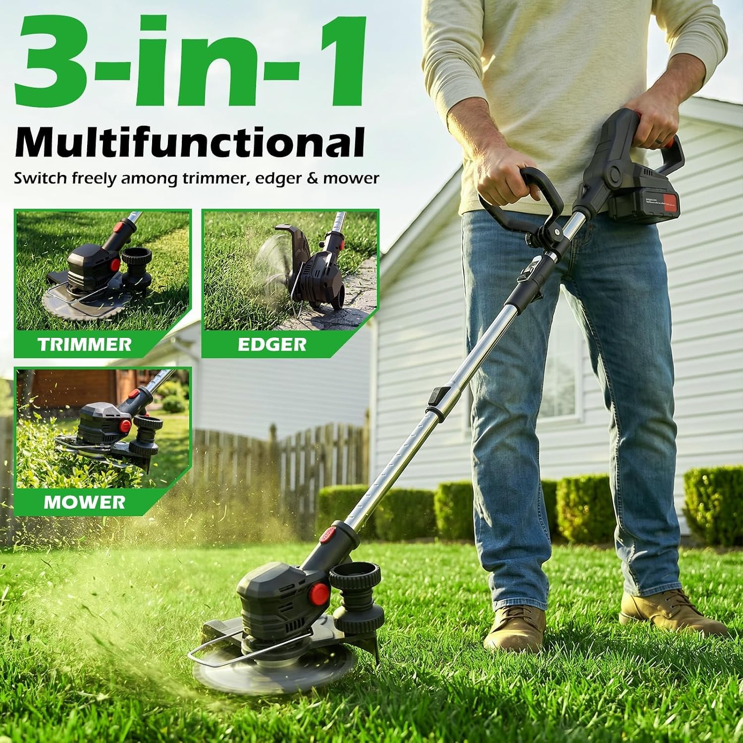 24V 8 Inch Cordless Weed Wacker, 3-in-1 Lawn Edger Grass Trimmer
