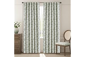 jinchan Green and White Blackout Floral Curtains for Bedroom
