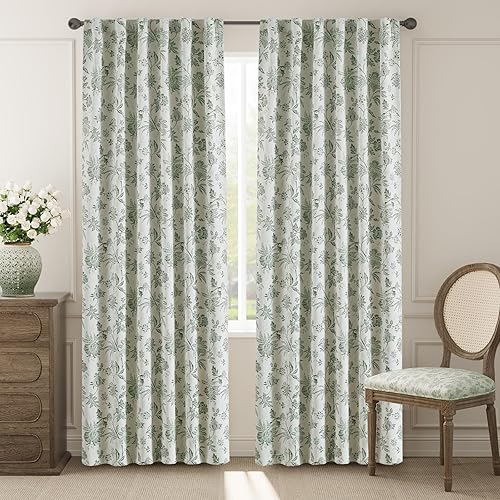jinchan Cortinas opacas florales para dormitorio, 84 pulgadas de largo, cortinas opacas con estampado de flores, pestañas traseras de campo francés,