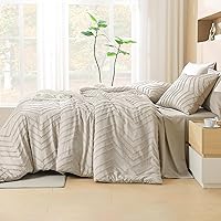Vista 4 de Litanika Queen Comforter Set with Sheets Beige - 7 Pieces Bed in a Bag Queen Chevron Tufted Complete Bedding Sets with Comforter, Sheets