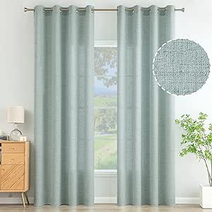 CEMELI 132 cm di Larghezza * 45-300 cm Goccia Verde a Righe in Cotone e Lino Tende semitrasparenti Tende del Soggiorno Tasca per Asta Semi Oscurante Rosa