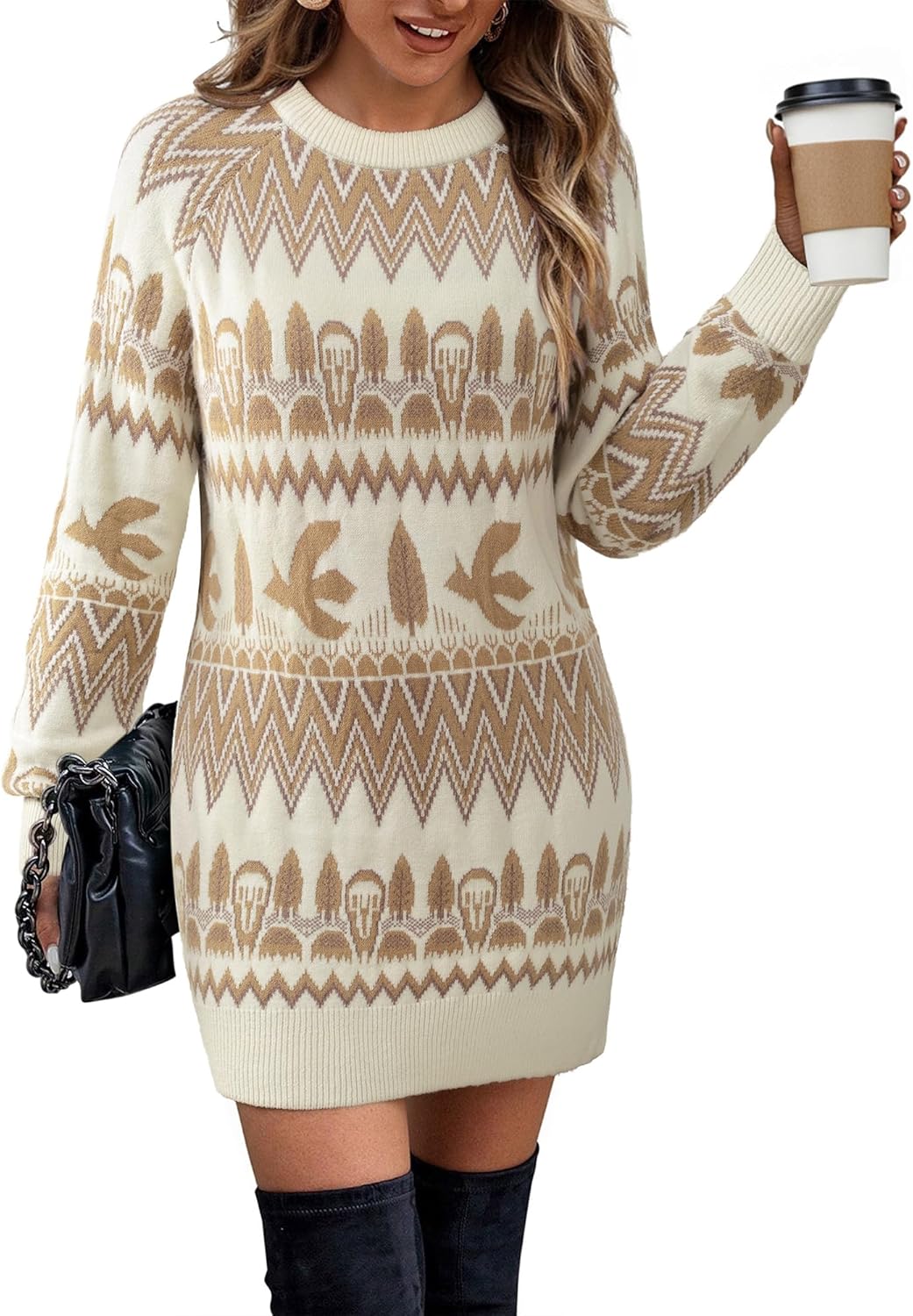 VALOLIA Womens Sweater Dress 2025 Long Sleeve Fall Loose Knit Pullover Tunic Sweaters - Image 2