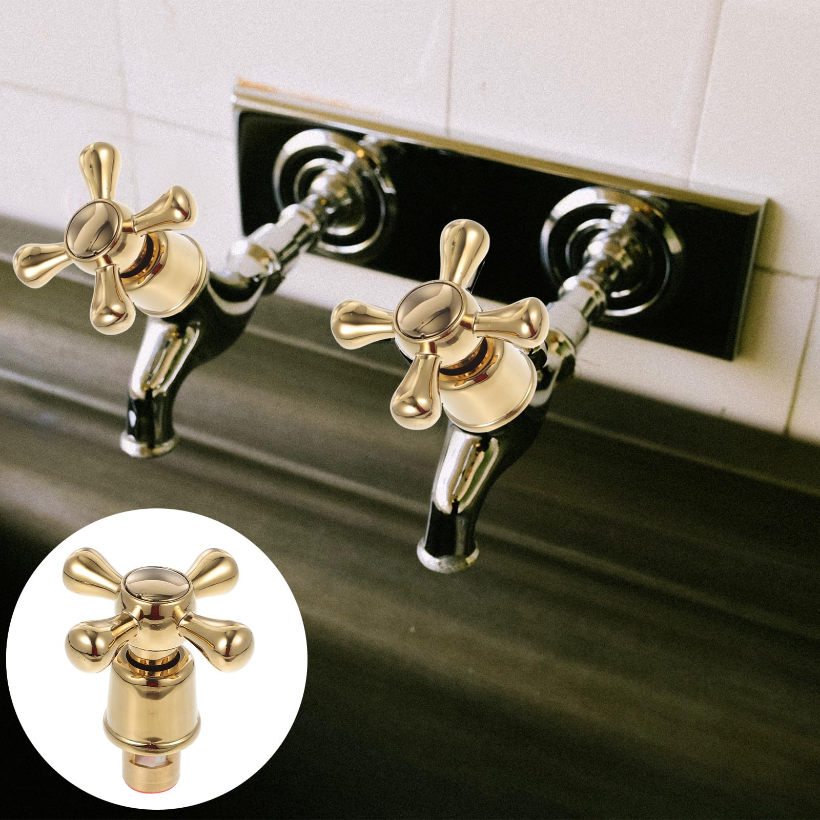 Collbath Manija De Grifo Cruceta Para Agua Fría Y Caliente Estilo Victoriano Repuesto De LatóN Para Cocina Y BañO 2.44X1.06X1.06 Pulgadas