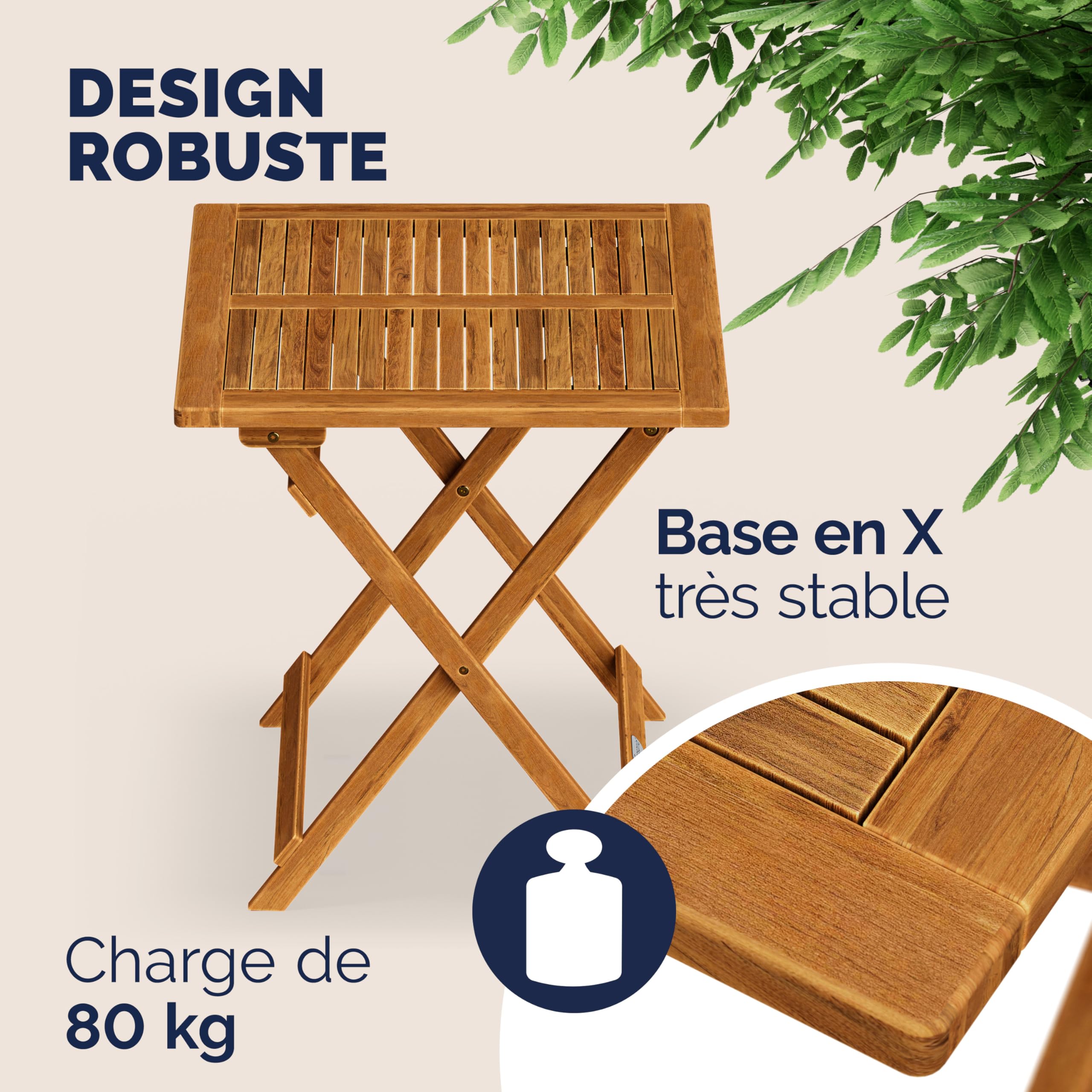 Casaria® Table d'appoint Pliante en Bois d'acacia 70x70x73cm Table Basse carrée Pliable extérieur Jardin Camping