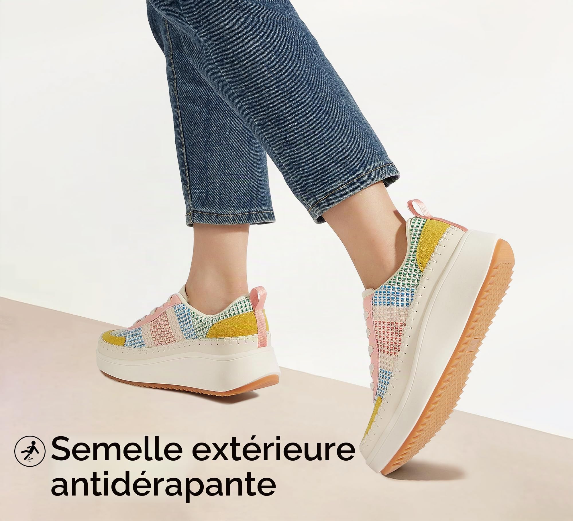 LUCKY STEP Baskets Tendance pour Femme - Chunky décontractées - Chaussures de Marche tressées rétro Scintillantes