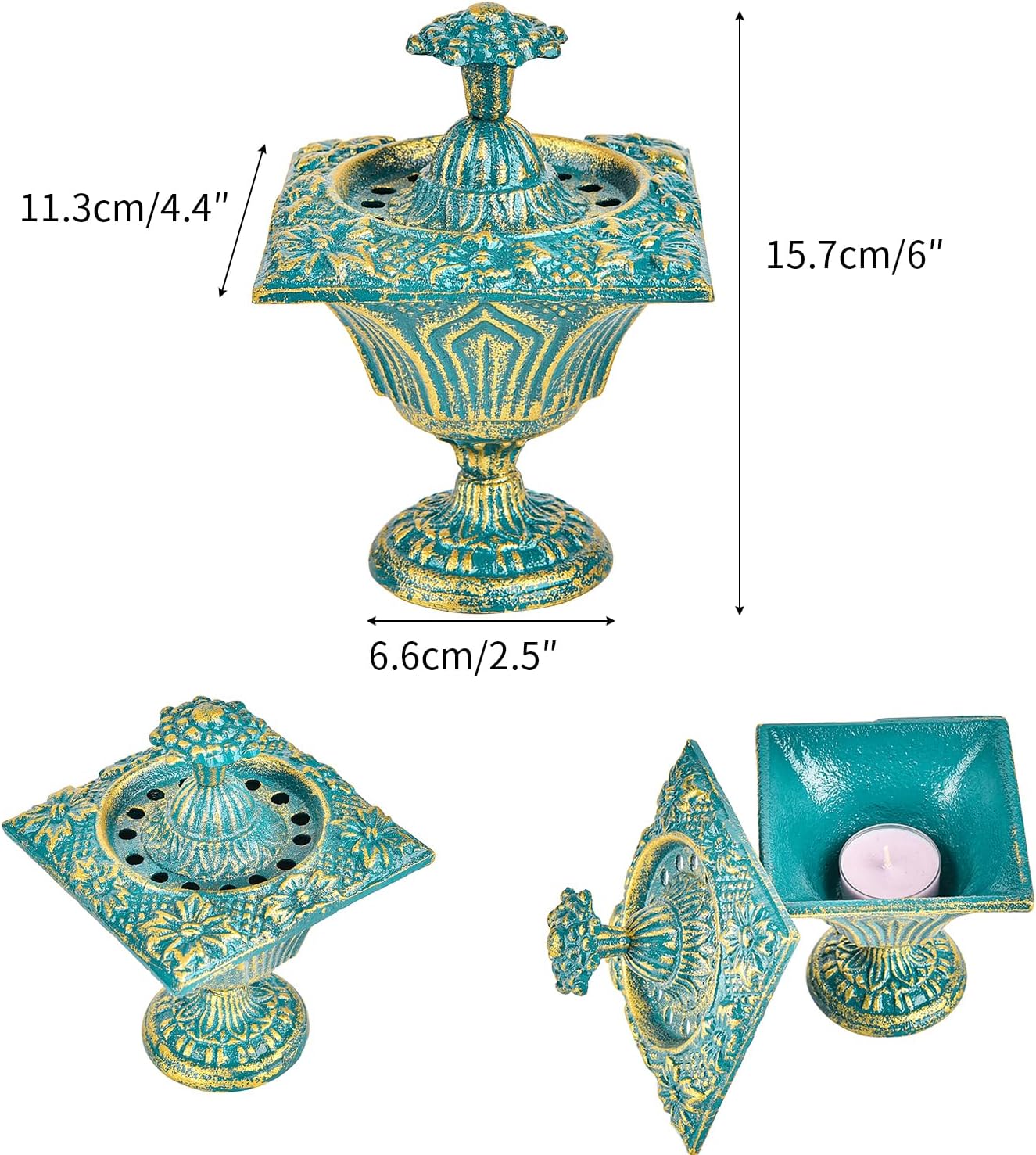 Sungmor Multi-Purpose Cast Iron Incense Holder, Incense Stick Burner Ash Catcher, Decorative Vintage Heavy-Duty Holder for Burning Incense Stick & Cone, Bakhoor, Sage Cones, Beautiful Incense Burner