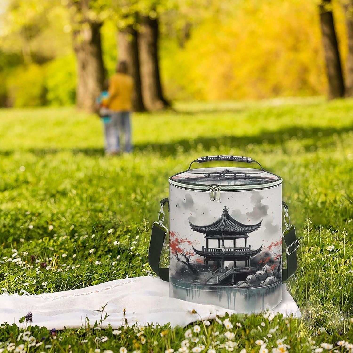 Soft Round Cooler Bags15L Collapsible Ice Chest Bag,Cute Llama Floralprinted Portable Leakproof Insulated Travel Cooler Bag for Picnic,Beach,Outdoor Trip