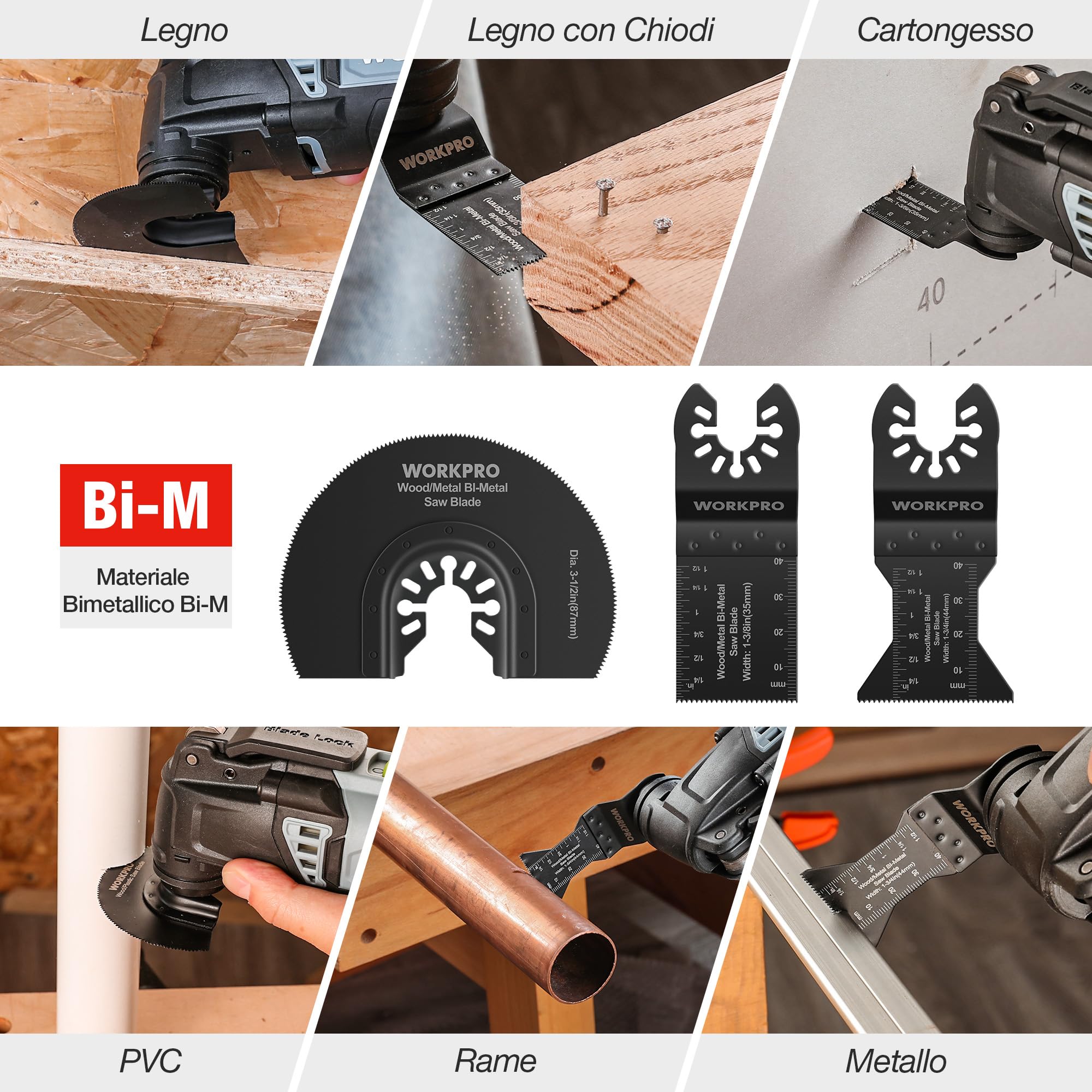 WORKPRO Lame Utensile Multifunzione 10 Pezzi, Lame Utensile Oscillanti Bi-Metallo Materiale, Accessori Oscillanti per Metallo Legno Plastica Cartongesso, Compatibile con la Maggior Parte delle Marche