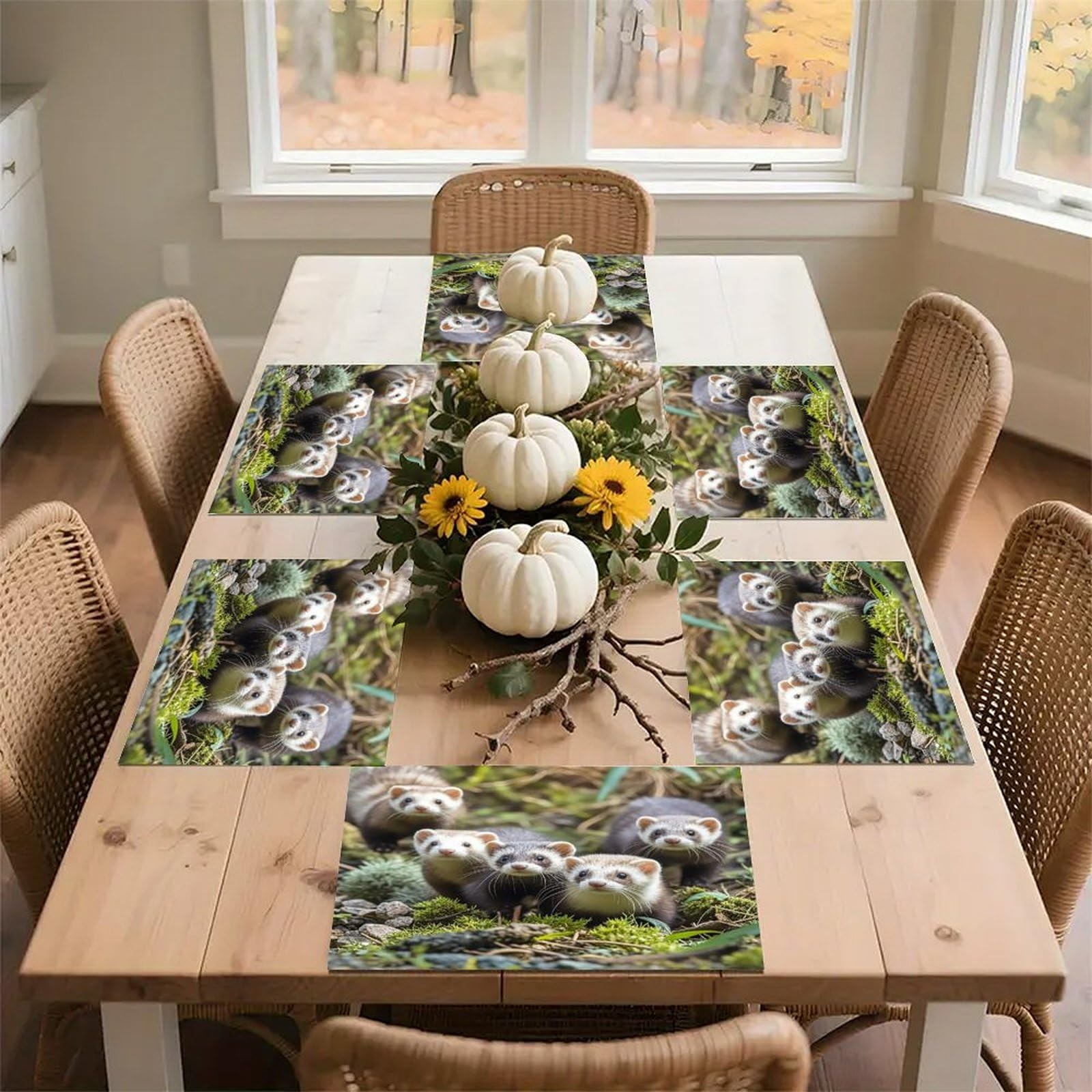 Ferrets Placemats Flax Place Mats for Dining Table Rectangle Non-Slip Table Mats Heat Resistant Washable Placemat for Kitchen Home Decor Party Outdoor 12" X 18"