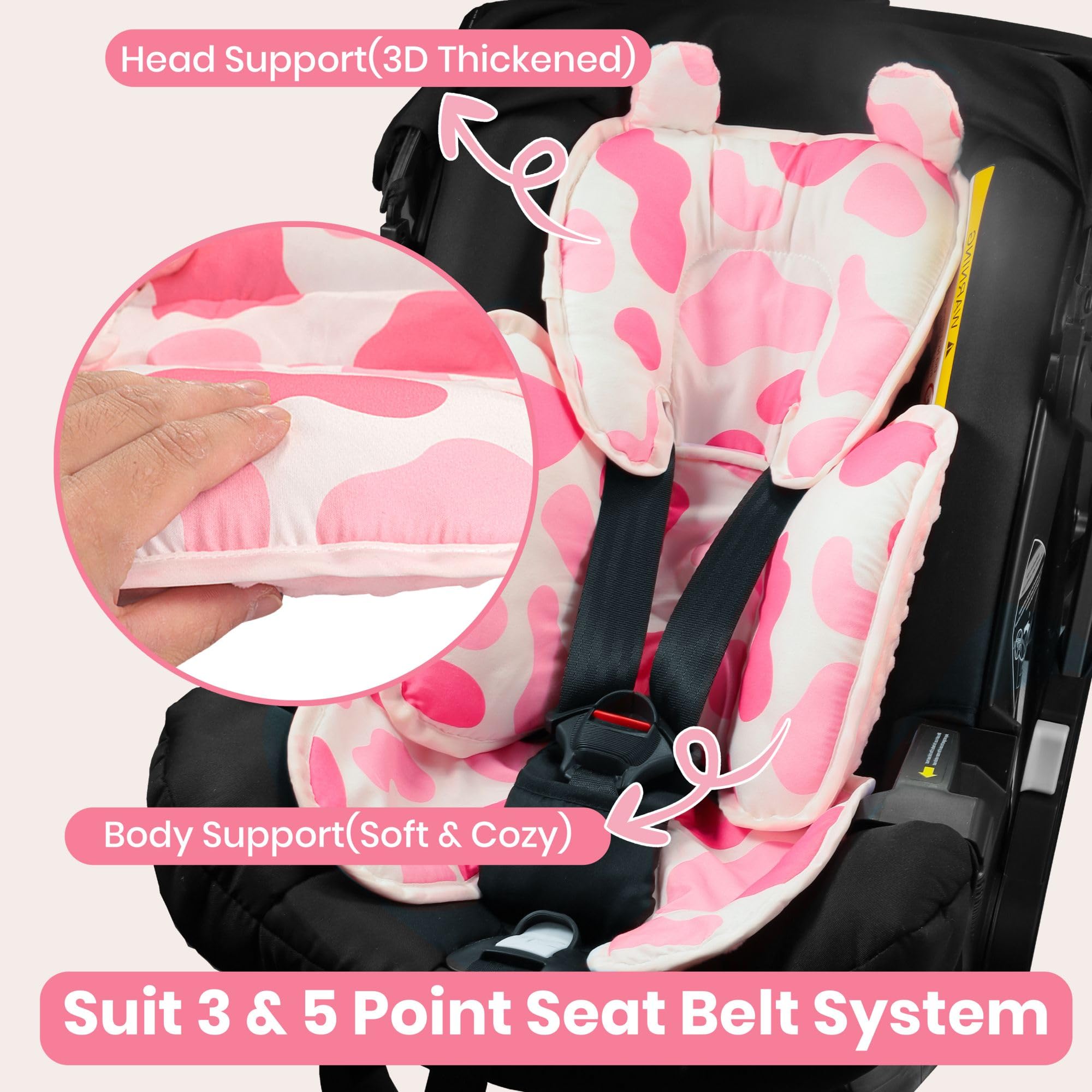 Asiento de coche 3 en 1 para bebé, soporte corporal reversible de algodón Minnky, inserto de asiento de coche para recién nacidos, niños y niñas, cojín suave y transpirable para asiento de