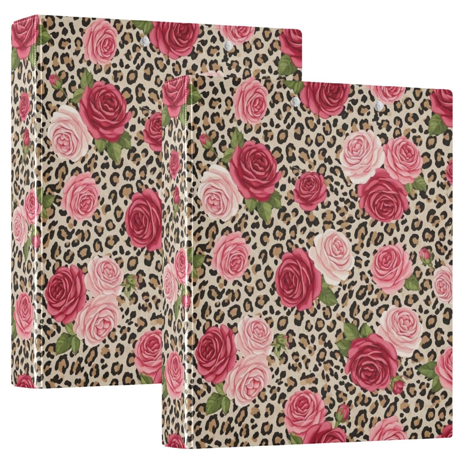 Red Roses Green Leaves 3 Ring Binder, Flexible D Ring Binder with Pockets, 3 Ring Binders for School, College, Office (2 Pack)