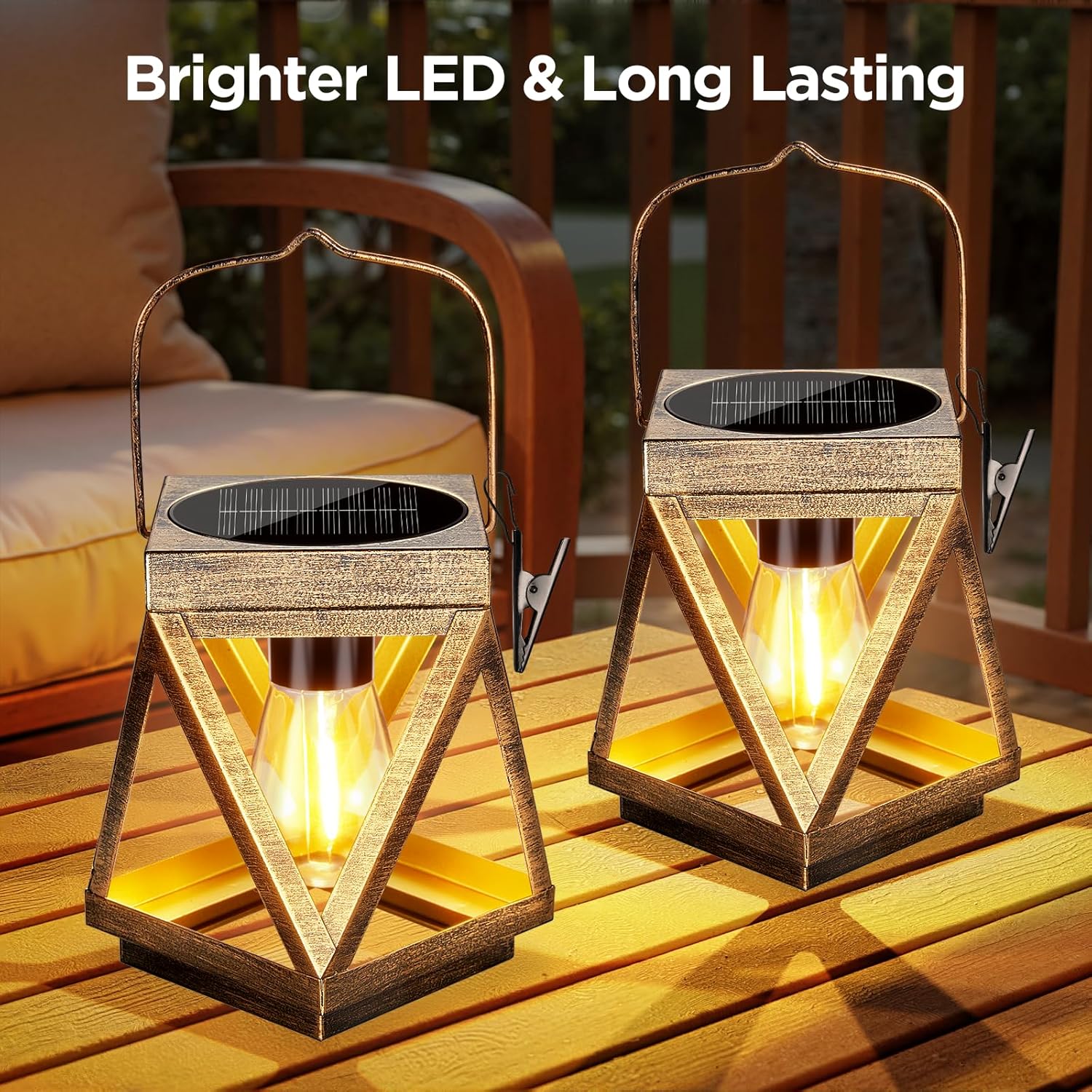 KOOPER Solar Lanterns Outdoor Waterproof - Upgraded Metal Hanging Solar Lights Outdoor Lanterns Decorative, Bright Bronze Hanging Lantern Outdoor for Yard Patio Table Pathway Garden Decor 2 Pack