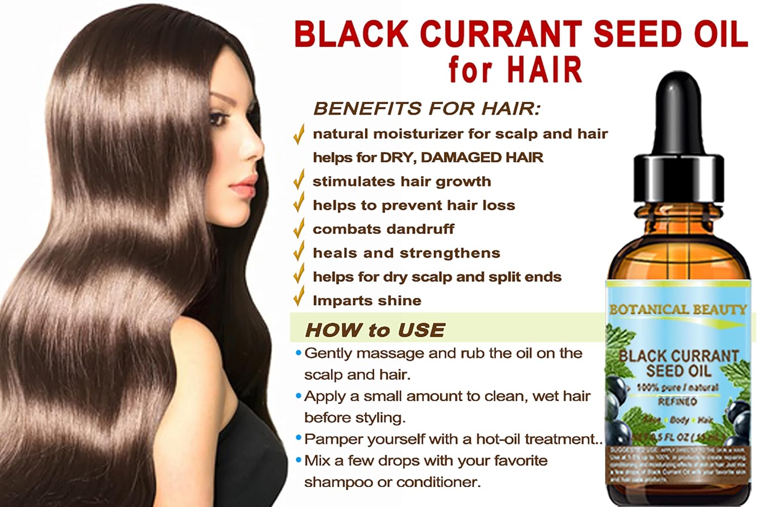 Botanical Beauty BLACK CURRANT SEED OIL 100% Pure Natural Undiluted Refined Cold Pressed Carrier Oil for Skin, Hair, Lip and Nail Care (2 Fl Oz)