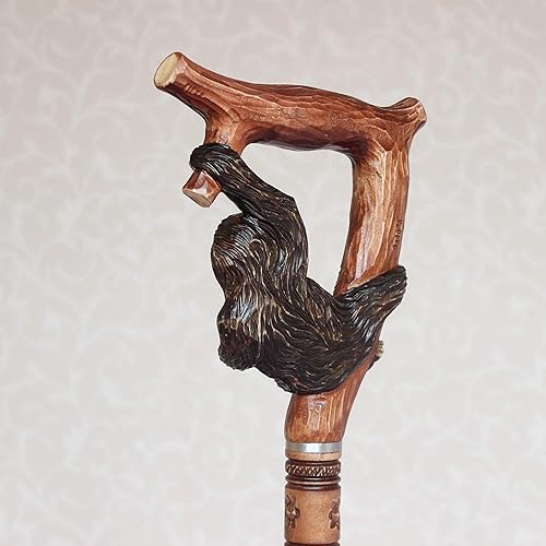 Miniatura 5 de Bastón personalizado con perezoso mango tallado a mano y eje Senderismo palo de madera