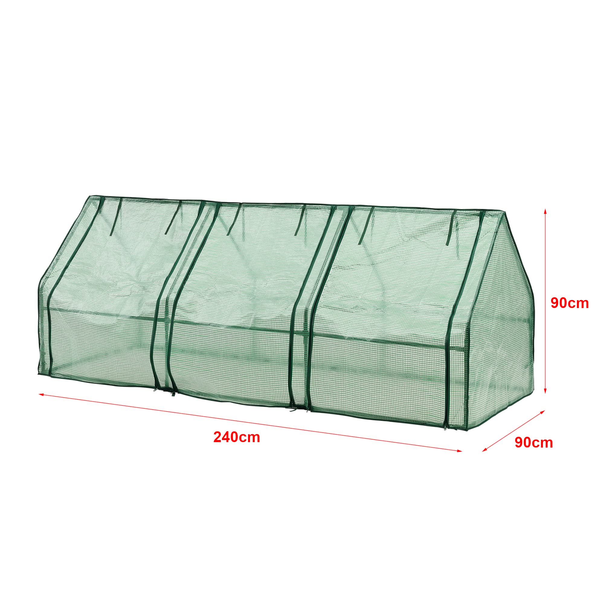 [en.casa] Höflein mini szklarnia foliowa, 240 x 90 x 90 cm, do użytku na zewnątrz, szklarnia z zamkiem błyskawicznym i 3 oknami, folia siatkowa, zielona