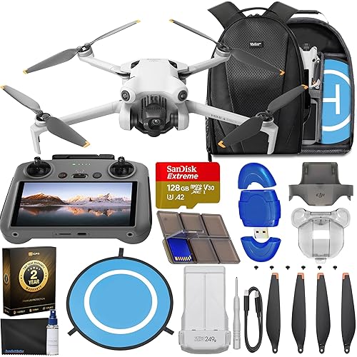 DJI Mini 4 Pro Drone with RC 2 2 (Remote Controller w/ Screen) Folding Mini-Drone with 4K HDR Video Under 249g, 34 Mins Flight Time, Omnidirectional Vision Sensing Bundle with 128GB Memory Card, Landing Pad, CPS 2 Year Warranty + More