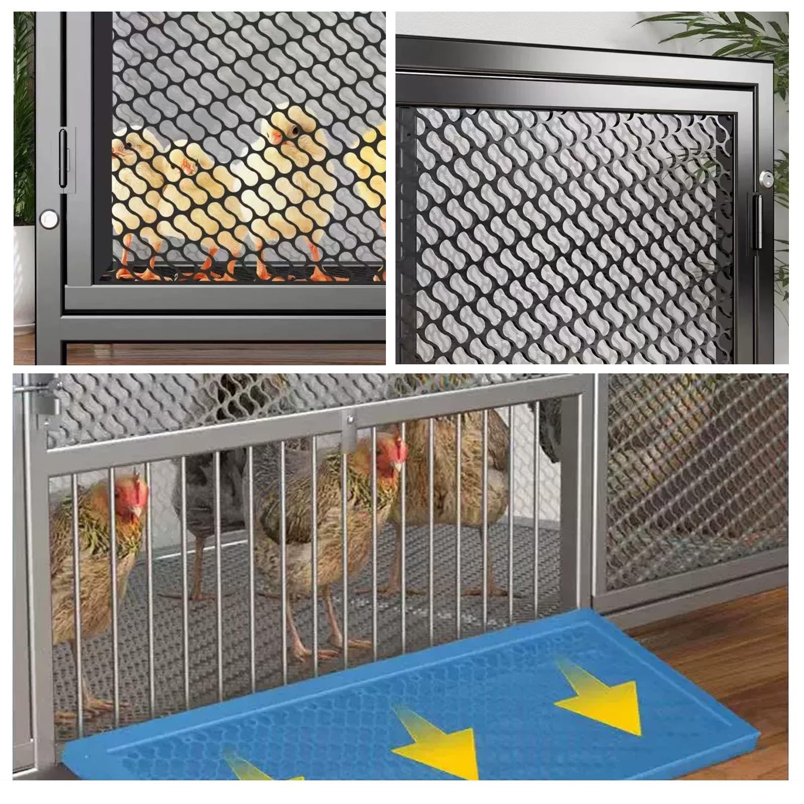 Pollaio in Ferro per Galline Design A Doppia Porta Lunghezza 100/147 Cm Recinto per Galline Da Esterno Serratura, per Polli, Anatre E Conigli(Silver,147 * 58 * 62CM)