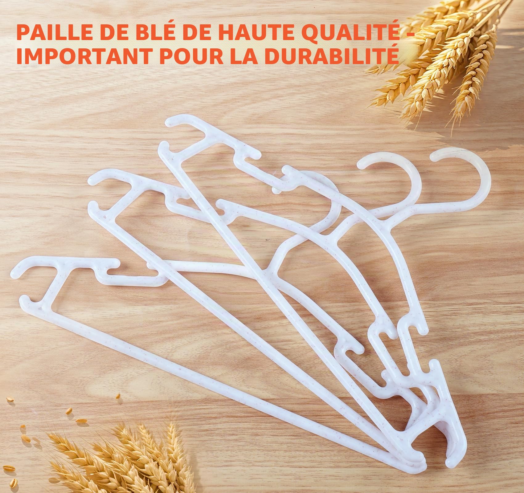 ilauke Lot de 54 Cintres Bébé Écologiques en Paille de Blé - Porte-Vêtements Minces Anti-Glisse, Gain de Place pour Placard Enfant et Chambre Bébé (Blanc)