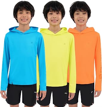 Avalanche Boys UPF 50+ Hooded Sun Shirts 3-Pack Long Sleeve Performance Tops for Fishing, Hiking, Beaches & Everyday Wear