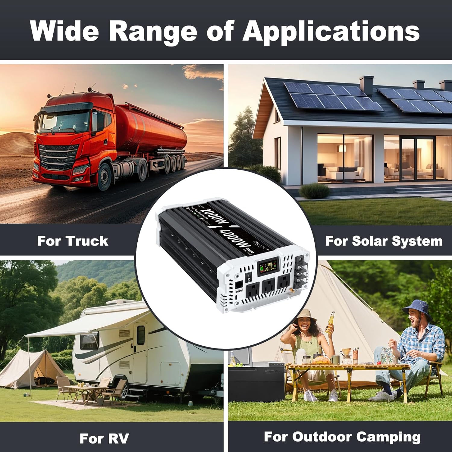 48V Inverter 2000 Watt Inverter, Pure Sine Wave Inverter, Power Inverter with Remote Control, 48V DC to 110V AC, 3 AC Outlets, USB & Type-C Ports, LCD Display for RV, Solar, Home Backup Power