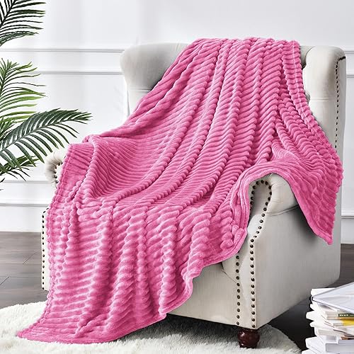 Miniatura 8 de BEDELITE Manta de forro polar a rayas rosa intenso 60 x 80