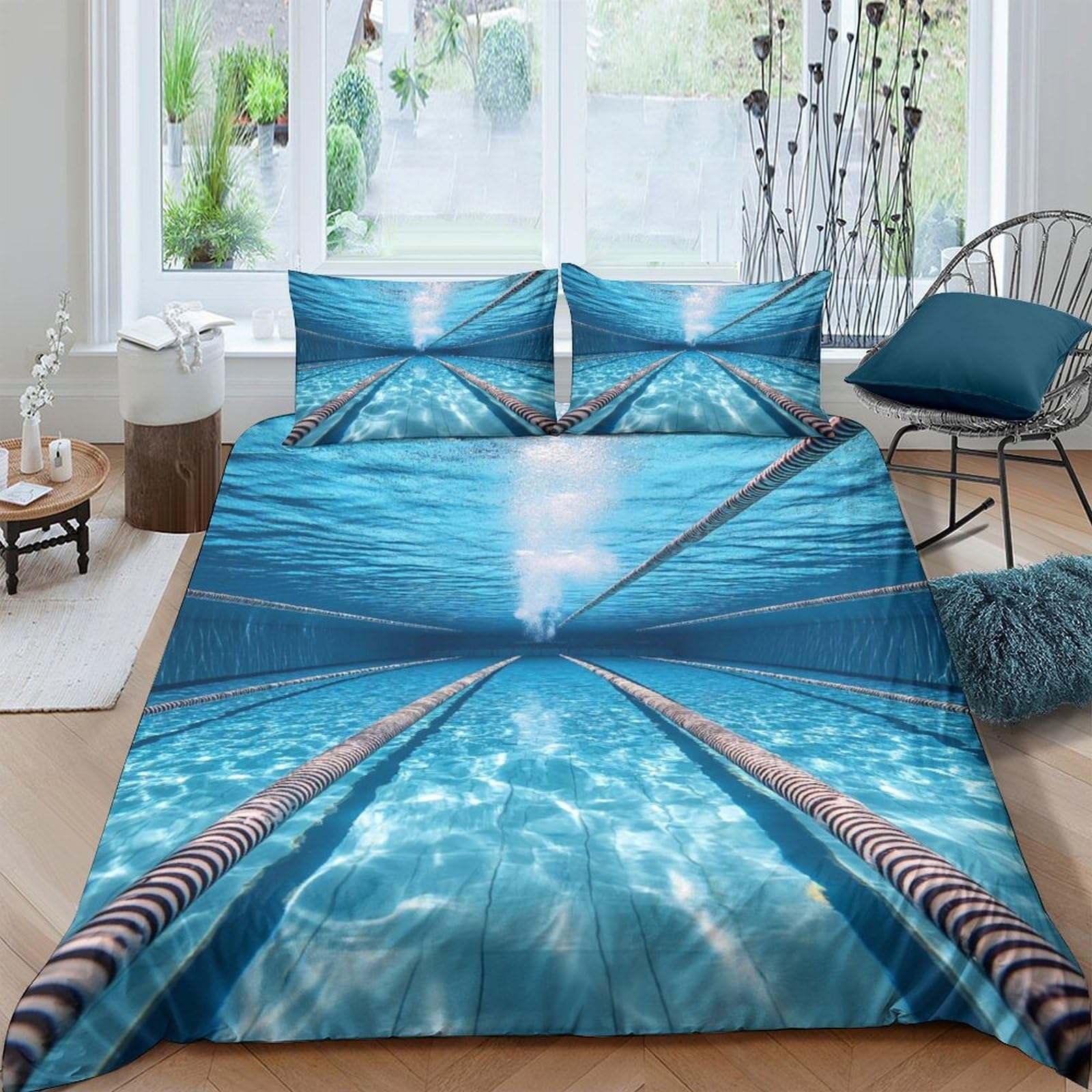 Ctjqhvkz Style-10 3D Printed Swimming Pool Track Fitted Sheet Microfiber Soft Blue Water Mattress Cover For Bedroom Dorm Decor Single（135X200cm）