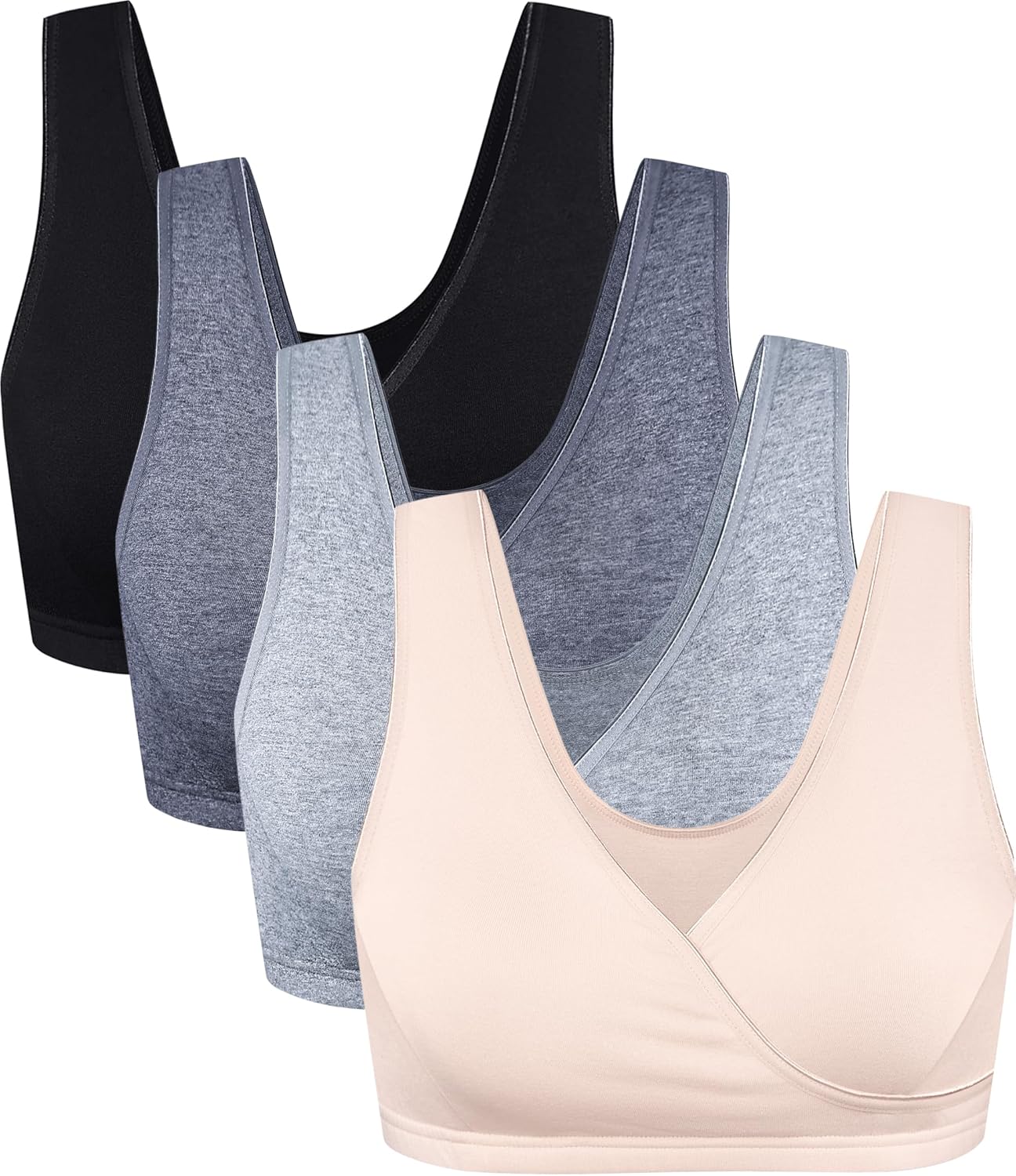 CAKYE 4 Pack Nursing Sleep Bras for Maternity and Breastfeeding Comfort Cotton Bralette