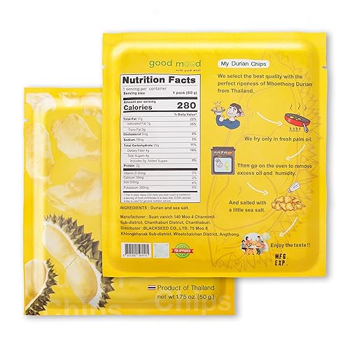 Miniatura 2 de Good Mood Durian Chips - Fruta seca 100% natural de Monthong Tailandia  Bocadillo saludable y delicioso  Sin azúcar añadido, grasas trans, color y