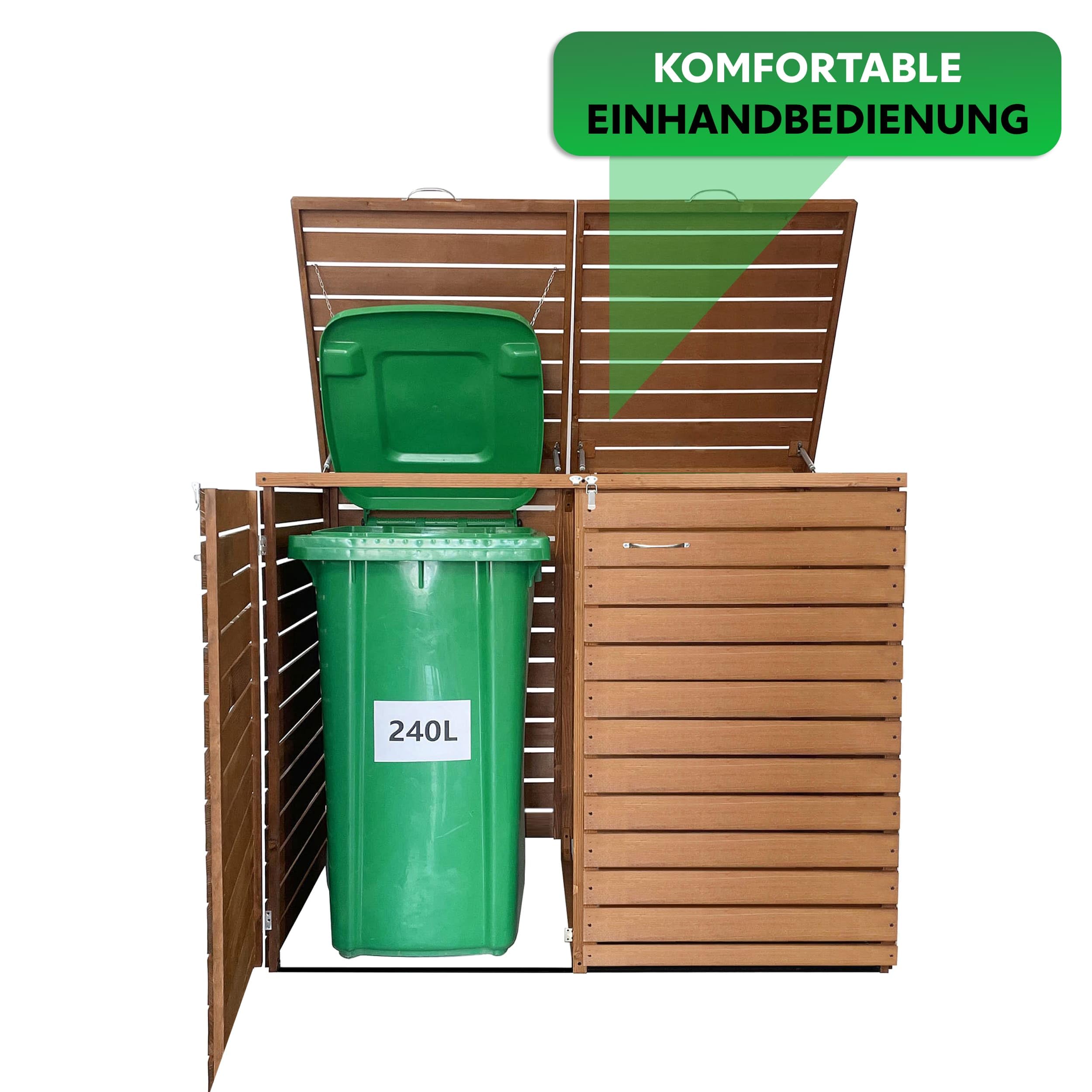 Mülltonnenbox 2er 240 l mit Gasdruckfeder in Anthrazit - Müllbox aus Holz - Mülltonnenverkleidung - Mülltonnen Sichtschutz - Mülltonnenhäuschen Extra Stabil