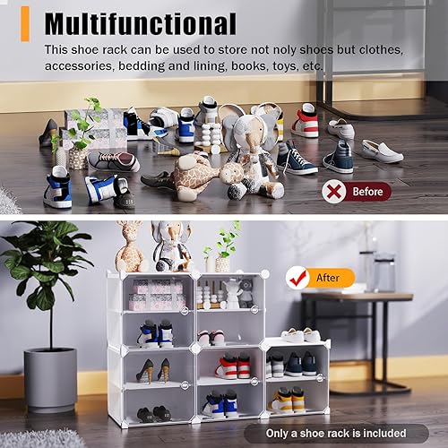 Miniatura 6 de 3 cajas de almacenamiento de zapatos de 12 niveles, zapatero de plástico transparente abierto lateral, organizador de zapatos plegable apilable que