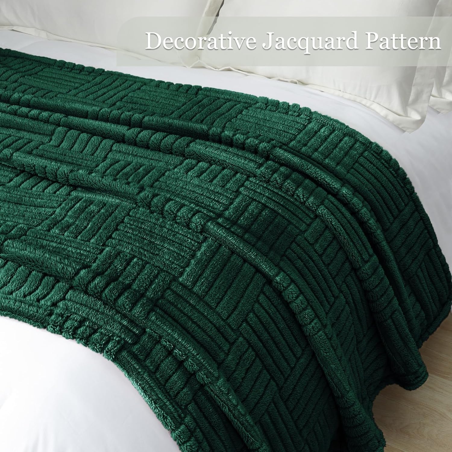 Whale Flotilla Lightweight Fleece King Size Blanket for Bed, Fuzzy Soft Blankets with Decorative Jacquard Pattern for All Season, Warm and Fluffy, 90x104 Inch, Emerald Green - Image 4