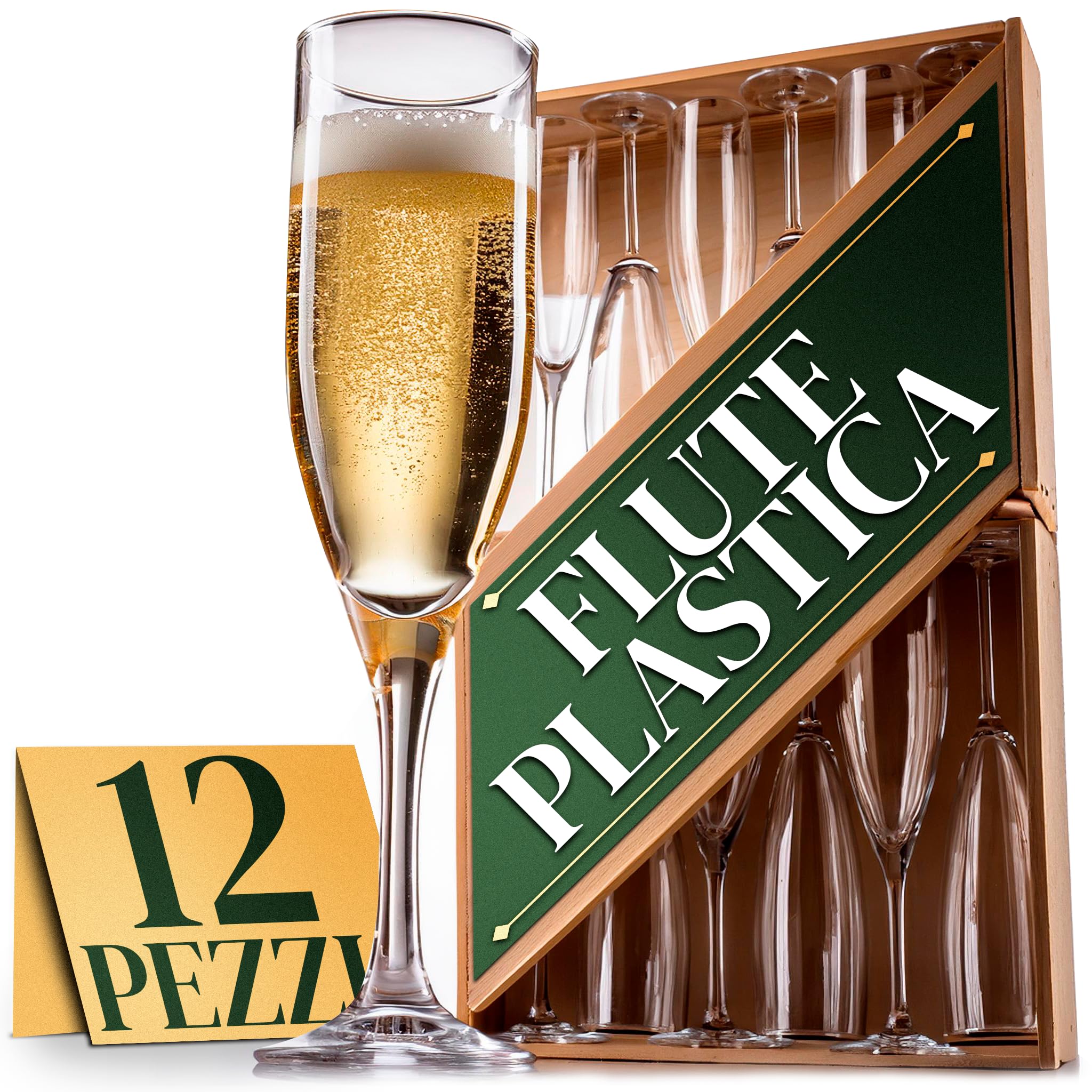 ActivoTex Calici Plastica Spumante per Matrimoni. Confezione da 12 Pezzi Transparente Bicchieri Flute Plastica Ultra Resistente Rigida Lavabili Vino Champagne Cava Versatili, Durevoli e Sicuri