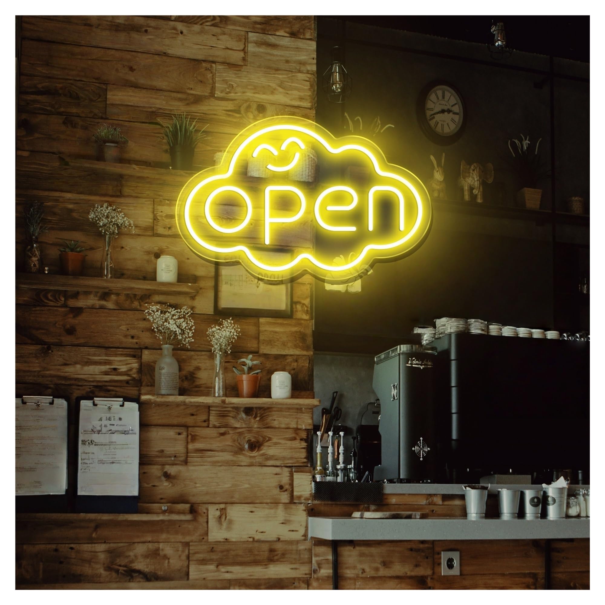 SHOUXI Sign Lamp Rainbow Open Cloud Neon Sign, Suitable for Cafe Decor with Brightness Adjustable 38cm
