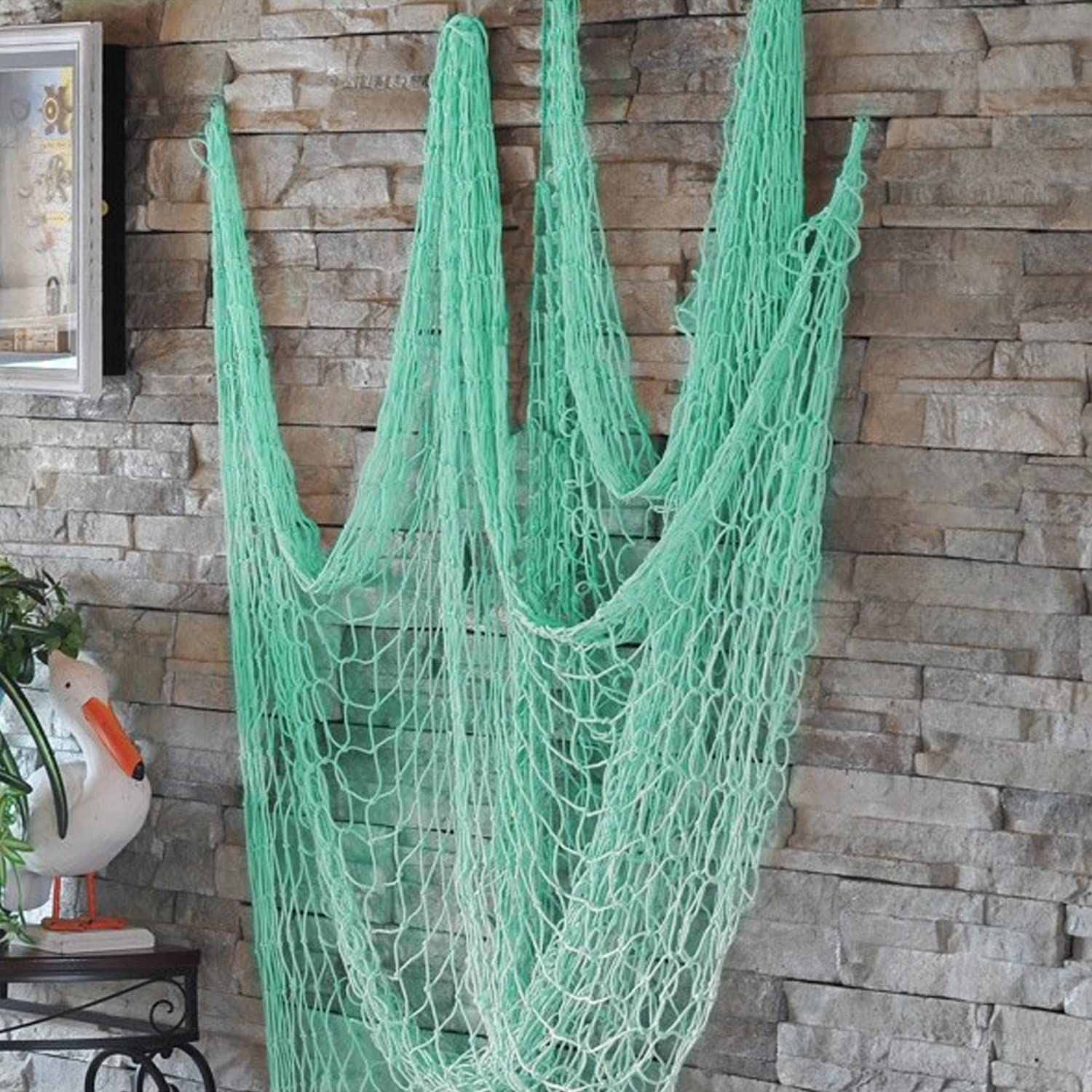 Fangoo 200 CM x 150 CM Rete da pesca con conchiglie Decorazioni a tema da spiaggia per la festa in casa Soggiorno Camera da letto Decorazioni in stile mediterraneo Decorazioni murali (Verde-B)