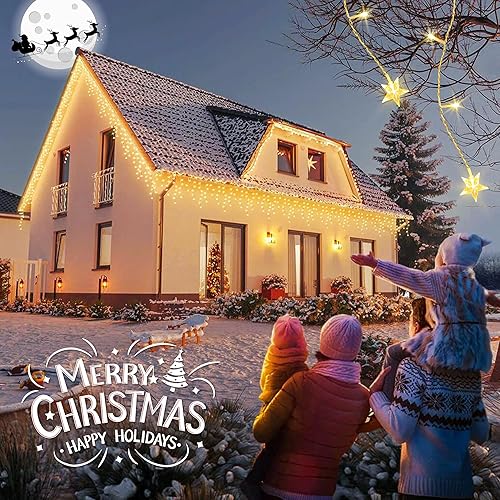 Miniatura 7 de Luces de carámbano con forma de estrella para exteriores, 200 luces LED de 40 gotas en forma de estrella, 8 modos de iluminación, temporizador,