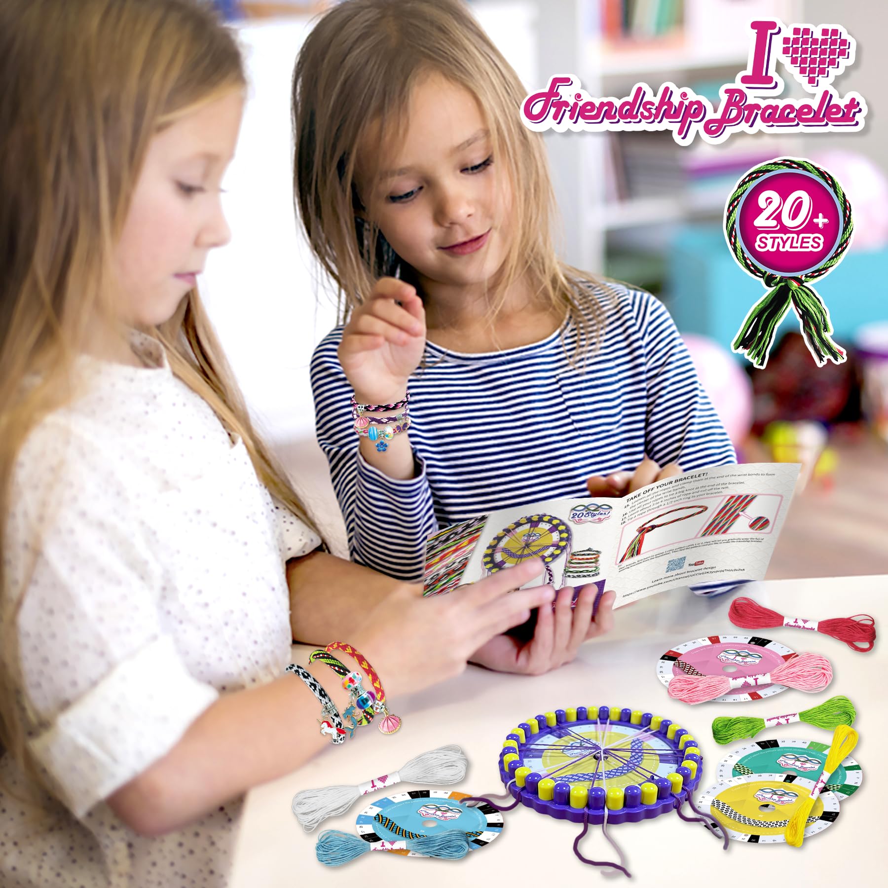 KEEHOM Kit Braccialetti Dell'Amicizia Fai Da Te Per Bambine 6-12 Anni - 48 Fili Colorati, Telaietto, Schemi - Regalo Compleanno Natale